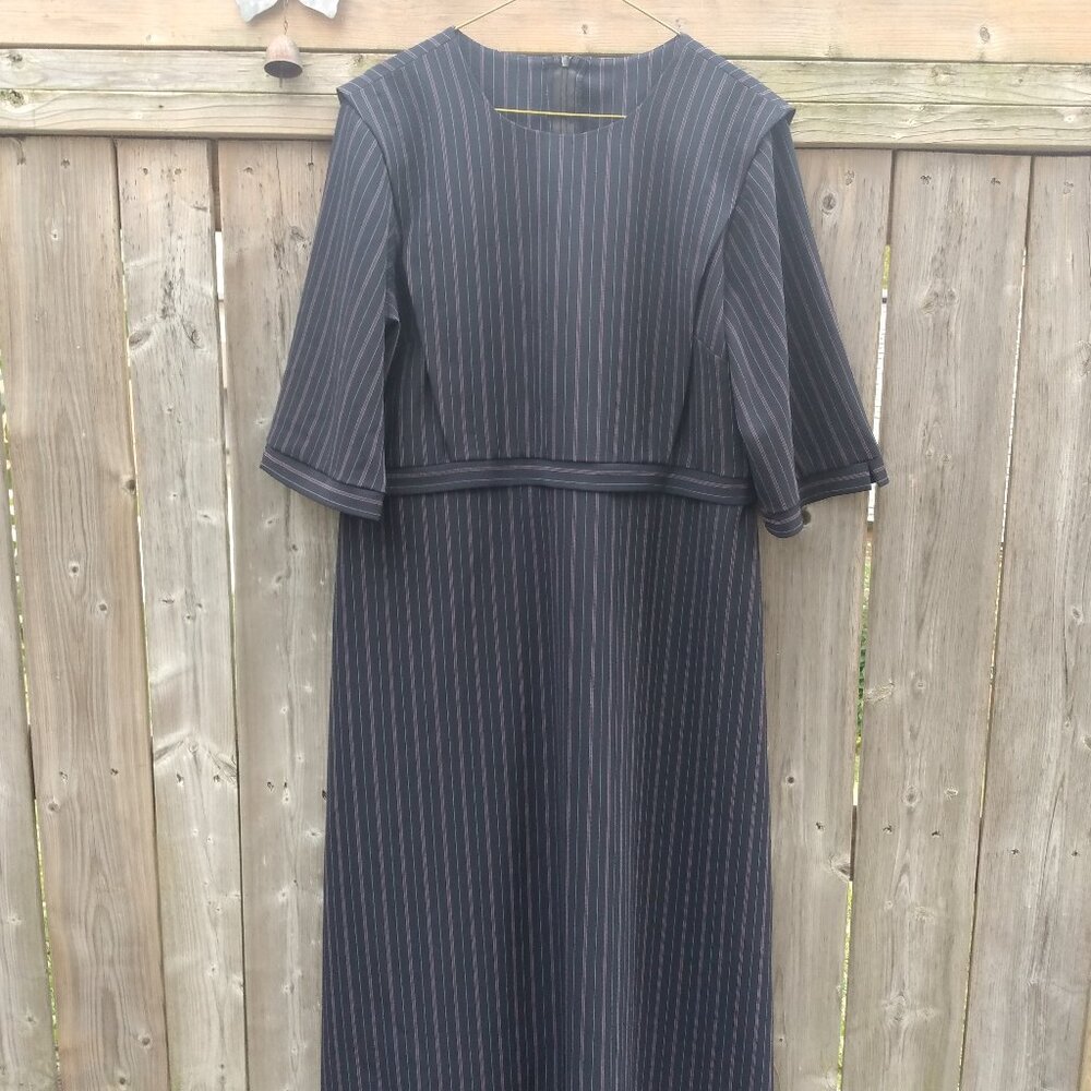 Amish Mennonite Cape Dress 43.75"B 38"W Black Red Pinstripe